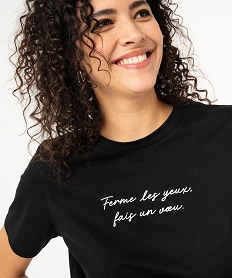 tee-shirt manches courtes en coton a message femme noirK091701_2