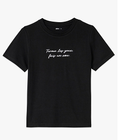 tee-shirt manches courtes en coton a message femme noirK091701_4