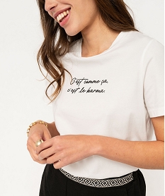 tee-shirt manches courtes en coton a message femme blancK091801_2