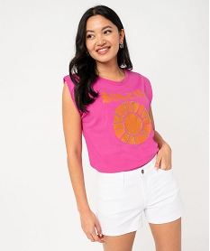 tee-shirt manches courtes loose avec imprime brillant femme rose t-shirts manches courtesK101001_1