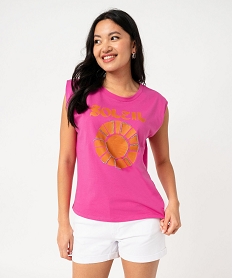tee-shirt manches courtes loose avec imprime brillant femme rose t-shirts manches courtesK101001_4
