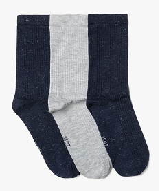 GEMO Chaussettes tige haute en maille côtelée et pailletée femme (lot de 3 paires) Bleu