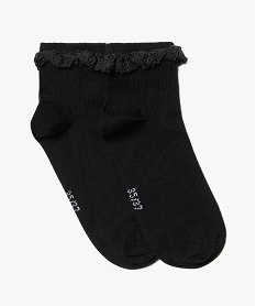 GEMO Socquettes en maille côtelée avec bord en dentelle femme (lot de 2 paires). noir standard