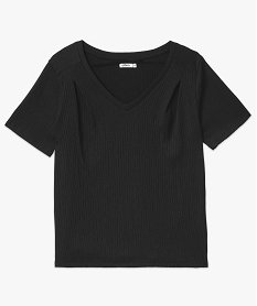 tee-shirt manches courtes en maille texturee a col v femme noirK102801_4