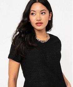 tee-shirt a manches courtes en maille ajouree esprit crochet femme noirK103901_2