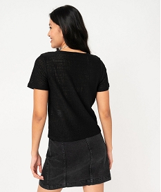 tee-shirt a manches courtes en maille ajouree esprit crochet femme noirK103901_3