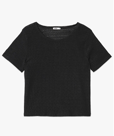 tee-shirt a manches courtes en maille ajouree esprit crochet femme noirK103901_4
