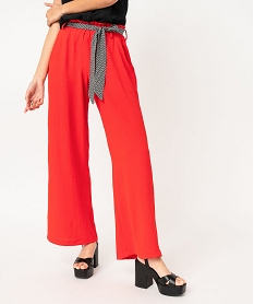 GEMO Pantalon large et fluide avec ceinture à motifs femme Rouge