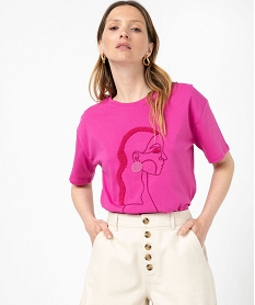 tee-shirt manches courtes a motif bouclette femme roseK114001_2