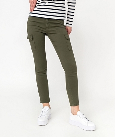 GEMO Pantalon coupe cargo femme en toile extensible Vert