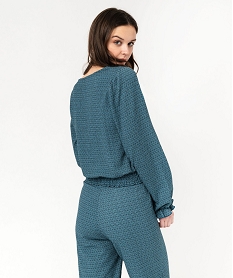 GEMO Blouse manches longues en maille extensible texturée imprimée femme Bleu