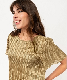 blouse a manches courtes en maille gaufree scintillante femme brun blousesK117601_2