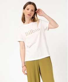 tee-shirt manches courtes avec inscription brodee femme beigeK118101_3