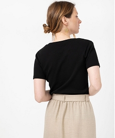tee-shirt manches courtes en maille cotelee et ajouree femme noirK118501_3