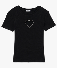 tee-shirt manches courtes en maille cotelee et ajouree femme noirK118501_4