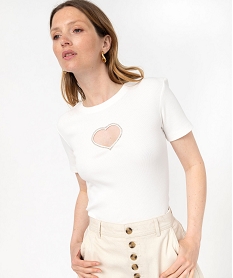 tee-shirt manches courtes en maille cotelee et ajouree femme beige t-shirts manches courtesK118601_1