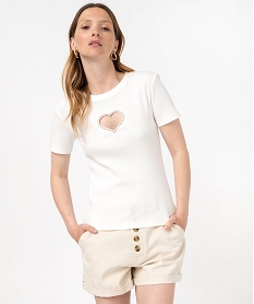 tee-shirt manches courtes en maille cotelee et ajouree femme beige t-shirts manches courtesK118601_2