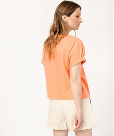 tee-shirt manches courtes crop top avec motif brode femme orange t-shirts manches courtesK119801_2