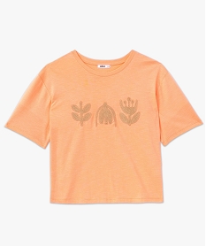 tee-shirt manches courtes crop top avec motif brode femme orangeK119801_3