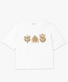tee-shirt manches courtes crop top avec motif brode femme beigeK119901_4