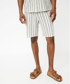 bermuda en coton tisse a rayures homme beige shorts et bermudasK120101_1