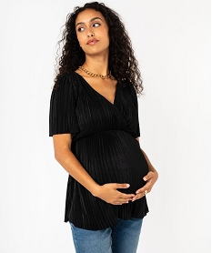 GEMO Tee-shirt à manches courtes en maille plissée spécial maternité Noir