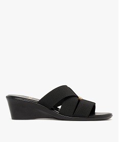 GEMO Mules femme à talon compensé et brides unies élastiques noir standard