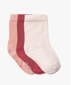 chaussettes tige haute en coton biologique uni bebe fille (lot de 3) rose standard chaussettesK130201_1
