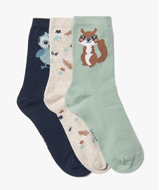 GEMO Chaussettes tige haute imprimées fille (lot de 3) vert standard