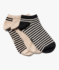 GEMO Chaussettes ultra courtes rayées et pailletées femme (lot de 3) gris standard