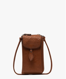 GEMO Pochette porte-feuille avec bandoulière amovible femme marron vif