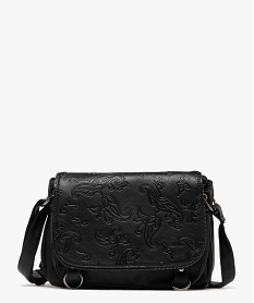 GEMO Sac besace avec rabat à motifs fleuris porté croisé femme noir standard