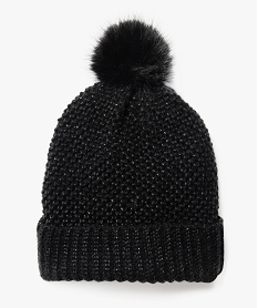 GEMO Bonnet à pompon avec fil pailleté femme noir standard