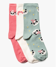 GEMO Chaussettes hautes imprimées panda fille (lot de 3) Rose