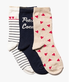 GEMO Chaussettes hautes imprimées cœurs fille (lot de 3) noir standard