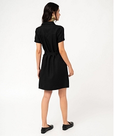 robe chemise manches courtes coupe courte avec ceinture femme noir robes chemisesK184801_3