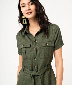 robe chemise manches courtes coupe courte avec ceinture femme vert robes chemisesK184901_2