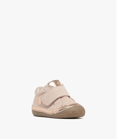 chaussures premiers pas bebe fille baskets pailletees en cuir a large scratch - alma planete rose standardK191201_2