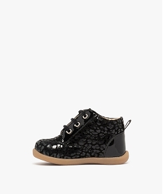 chaussures premiers pas bebe fille bottillons dessus en cuir motif leopard ton sur ton noir standardK192001_3