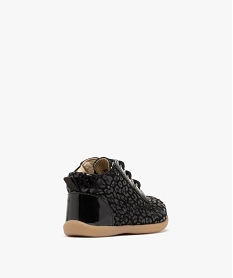 chaussures premiers pas bebe fille bottillons dessus en cuir motif leopard ton sur ton noir standardK192001_4