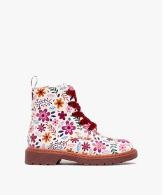 GEMO Bottines fille à lacets en velours avec zip intérieur Multicolore