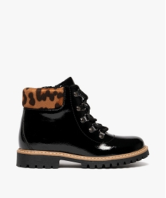 boots fille fourrees et vernies avec col suede leopard et a semelle crantee noirK214801_1
