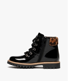 boots fille fourrees et vernies avec col suede leopard et a semelle crantee noirK214801_3
