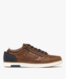 GEMO Baskets homme casual à zip latéral et lacets cirés marron vif