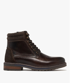 boots homme dessus en cuir avec col en maille bouclee et a semelle crantee marron standardK226501_1