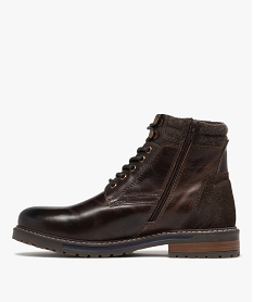 boots homme dessus en cuir avec col en maille bouclee et a semelle crantee marron standardK226501_3