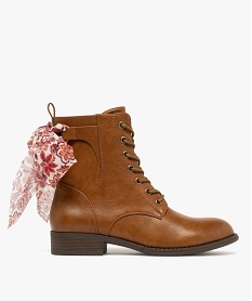 GEMO Bottines femme à lacets et à zip avec foulard fantaisie Brun