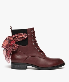 GEMO Bottines femme avec foulard coloré noué à zip et à lacets Rouge