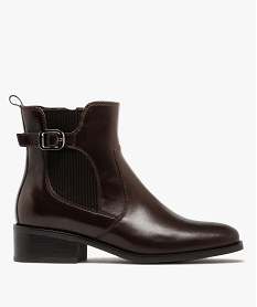 GEMO Bottines femme à petit talon dessus en cuir avec col détail en maille - Tanéo marron standard