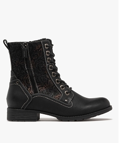 GEMO Bottines femme fourrées avec détails brodés à zip et à lacets noir standard